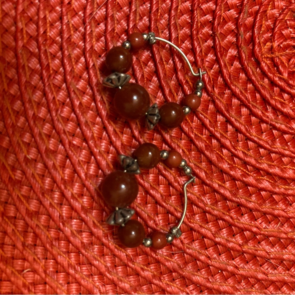 Bundle 5, get 20% off - Dark Rust Beaded Small Wire Hoop Earrings